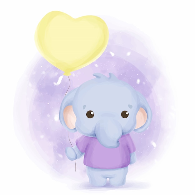 Aquarelle Bebe Elephant Et Ballon Vecteur Premium