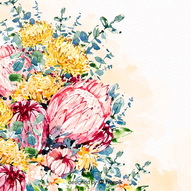  Aquarelle  De Belles Fleurs Fond Color  Vecteur Gratuite