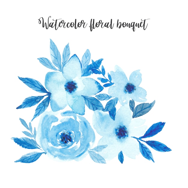 Aquarelle Bouquet De Fleurs Bleues Arrangement Floral Aquarelle Monochrome Vecteur Premium