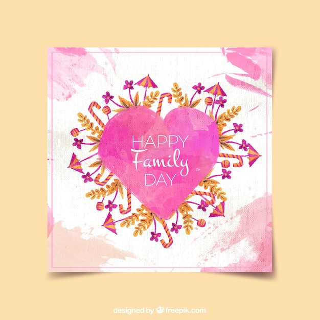 Aquarelle Carte Coeur Jour De Famille Heureuse Vecteur Gratuite