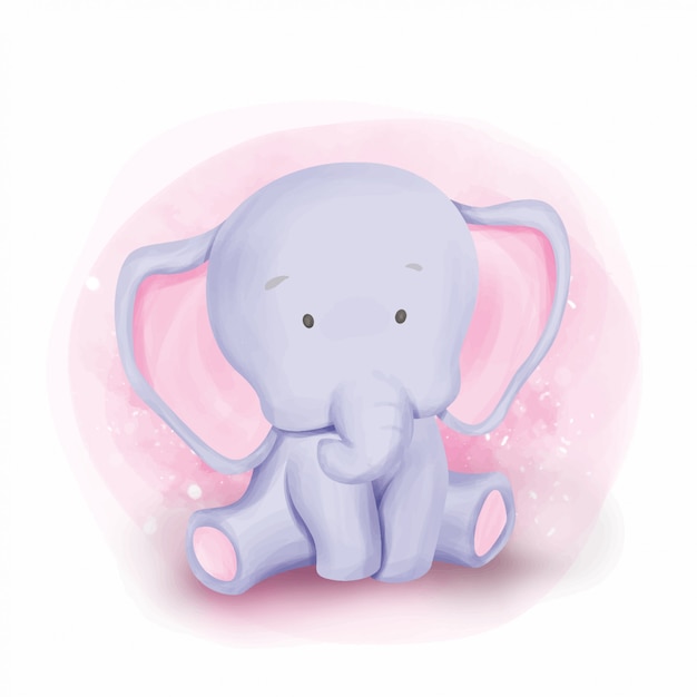 Aquarelle D Elephant Mignon Bebe Vecteur Premium