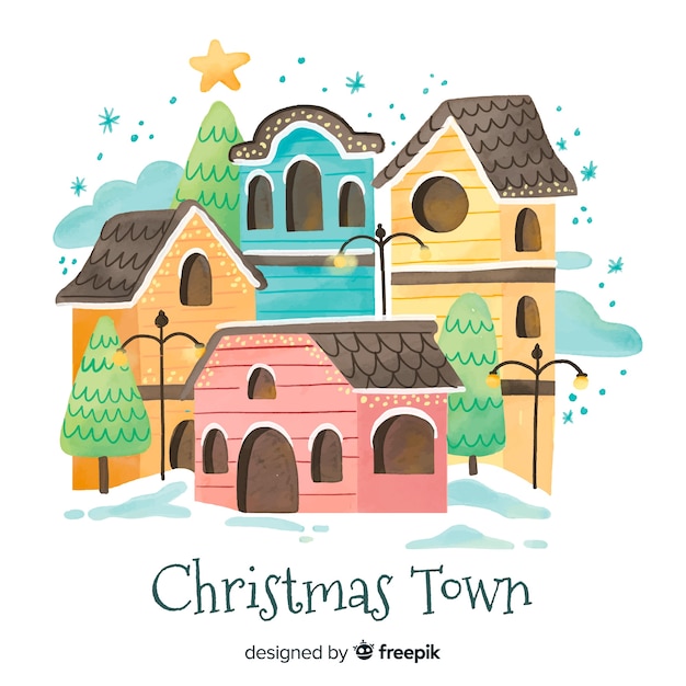 Aquarelle fond de ville de noël Vecteur gratuit