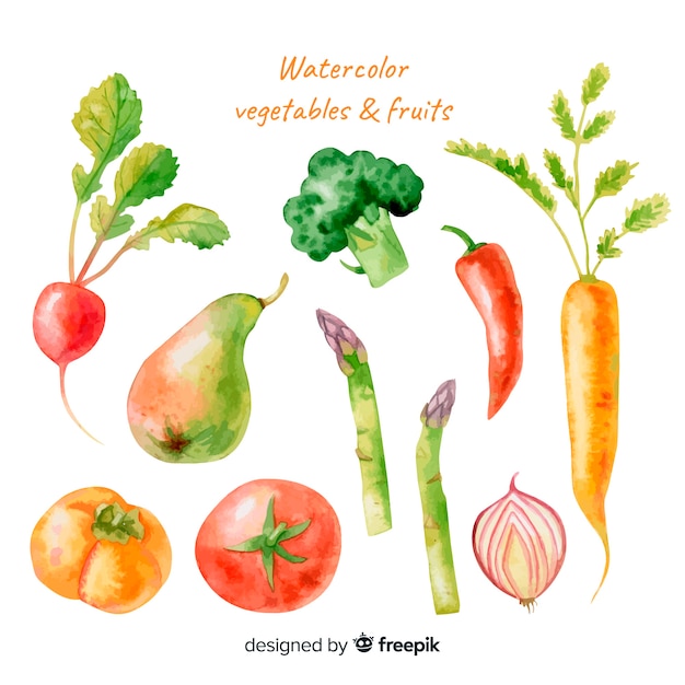 Aquarelle fruits et légumes Vecteur gratuit