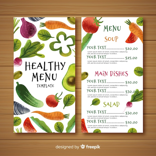 Aquarelle Menu Colore Des Aliments Sains Vecteur Gratuite