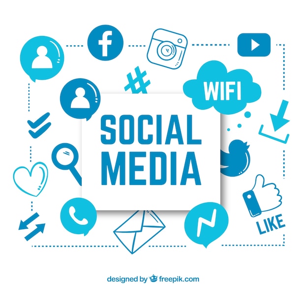 Arrière-plan dessiné avec des icônes de médias sociaux Vecteur gratuit