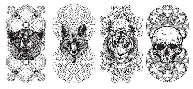 Art Du Tatouage Main De Tigre Et Ours Renard Dessin Et