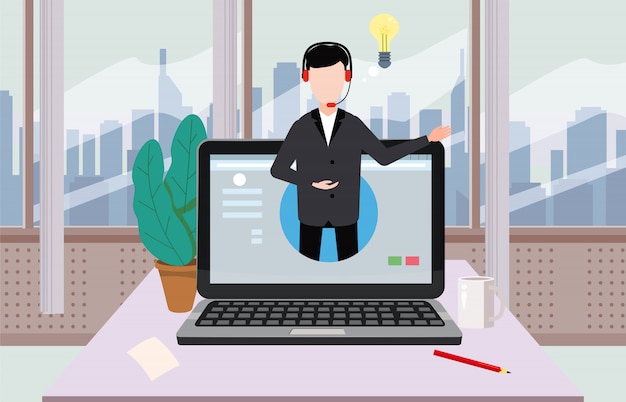Assistant concept en ligne, client et opérateur, centre d'appels, support technique mondial en ligne 24 heures sur 24, 7 jours sur 7 Vecteur Premium
