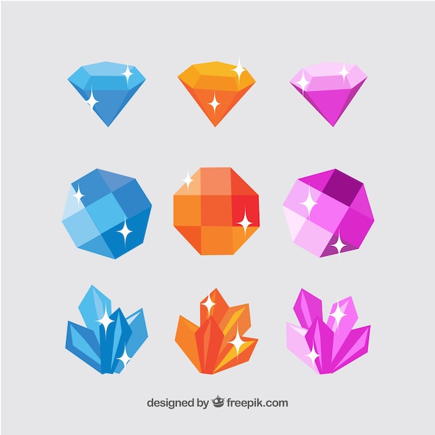 Assortiment plat de pierres précieuses colorées Vecteur gratuit