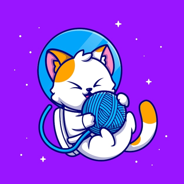 Astronaute Chat Mignon Jouant Illustration Icone De Dessin Anime Boule De Fil Vecteur Premium