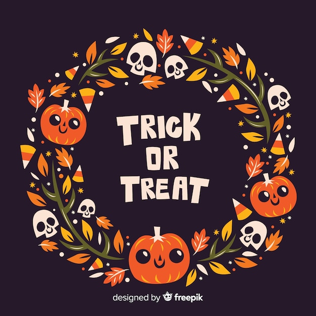 Astuce de conception plate ou traiter cadre halloween Vecteur gratuit