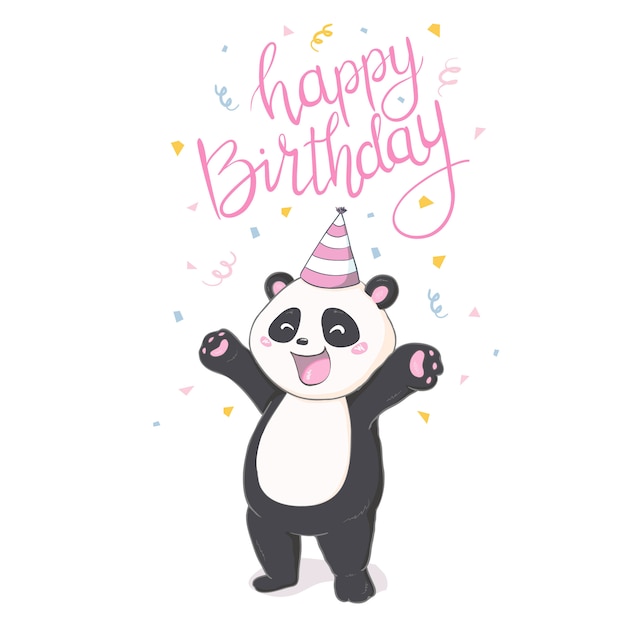 Autocollant De Panda Joyeux Anniversaire Sur Fond Blanc Vecteur Premium