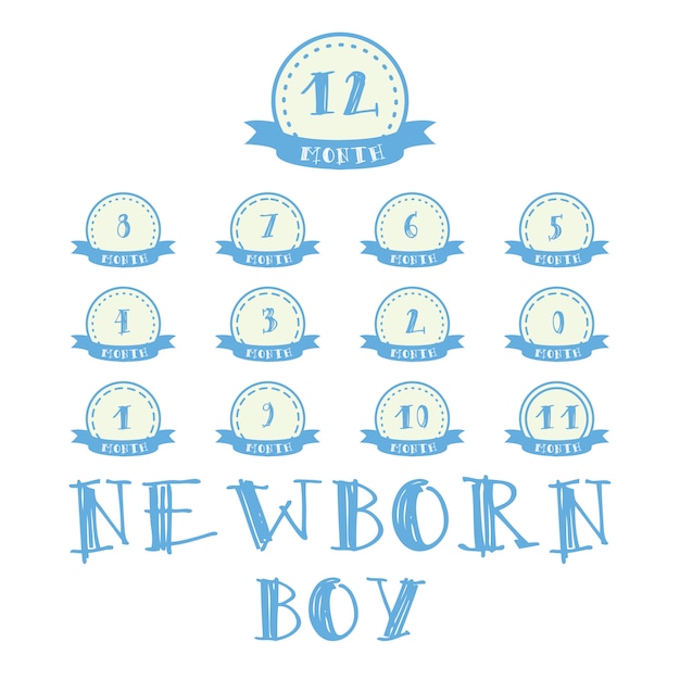 Autocollants Mensuels Avec Ruban Pour Photo Etiquettes De Garcon Pour Bebe Joyeux Anniversaire Design Vecteur Gratuite