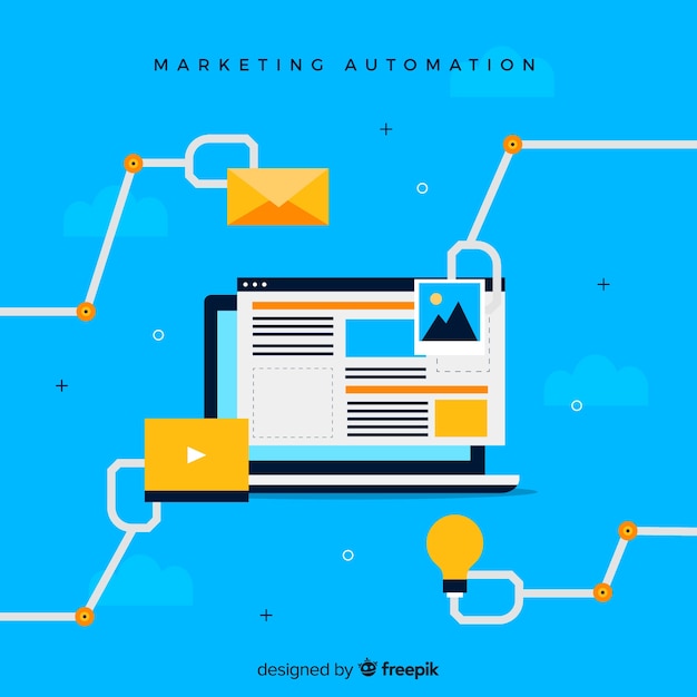 Automatisation du marketing pour ordinateur portable Vecteur gratuit