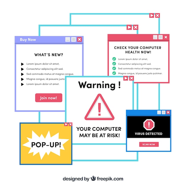 Avertissement pop up avec un design plat Vecteur gratuit
