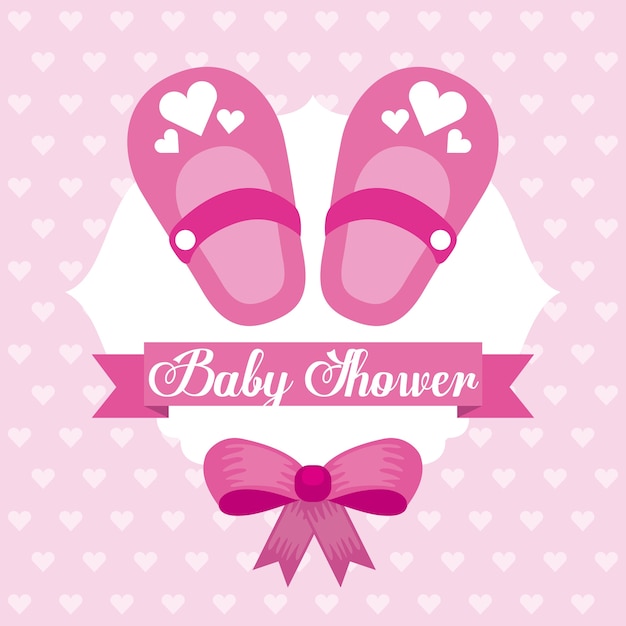 Baby Shower Carte Fille Chaussure Bow Celebration Vecteur Premium