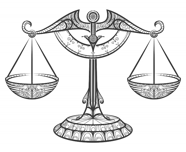 Balance zodiacale dessinée dans le style zentangle Vecteur Premium