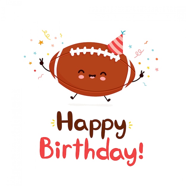 Ballon De Football Americain Heureux Mignon Carte De Style Dessine Main Joyeux Anniversaire Vecteur Premium