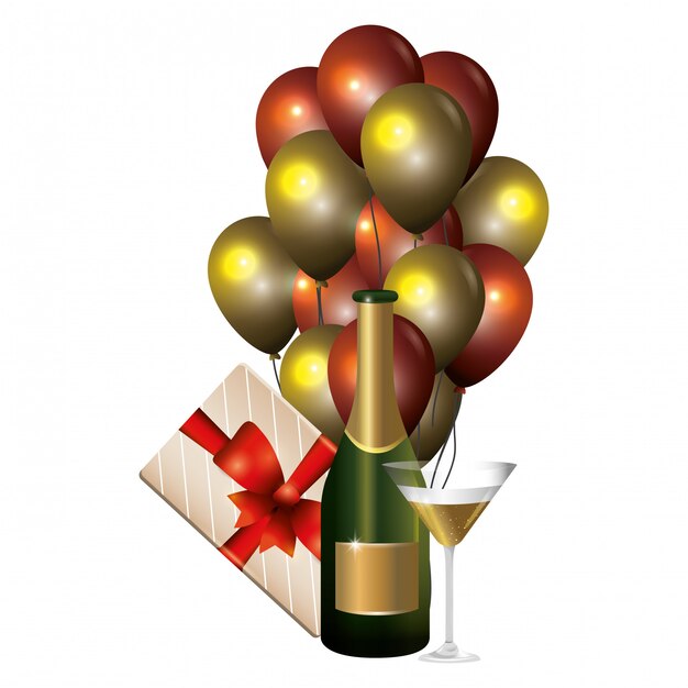 Ballons De Luxe Et Elegants Et Dessin De Champagne Vecteur Premium