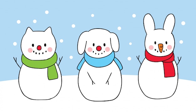 Bande Dessinée Mignonne Noël Chien Et Bonhomme De Neige Chat