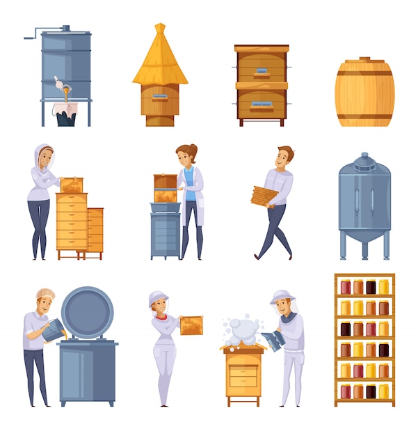 Bande dessinée de production de miel apicole Vecteur gratuit