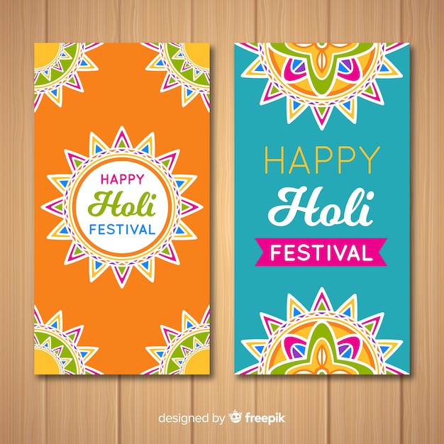 Bannière du festival de holi plat Vecteur gratuit