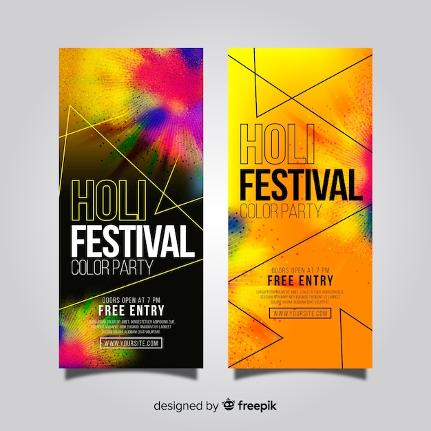 Bannière du festival holi réaliste Vecteur gratuit