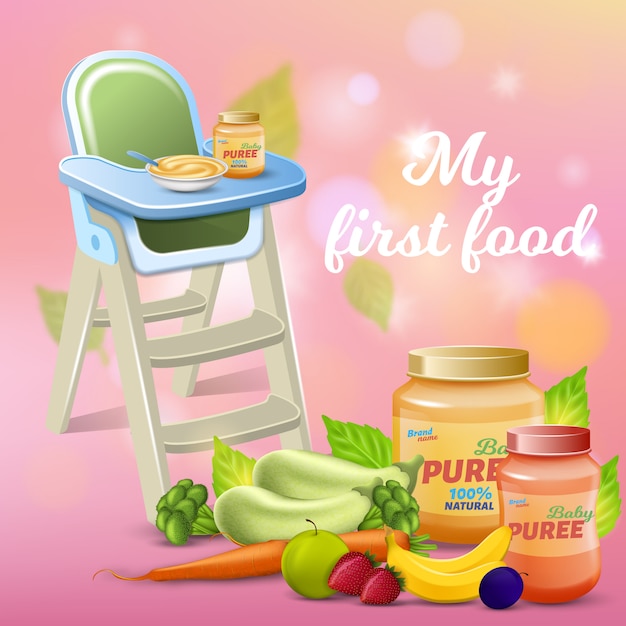 Banniere Promotionnelle My First Food Petit Dejeuner Frais Pour Bebe Vecteur Premium