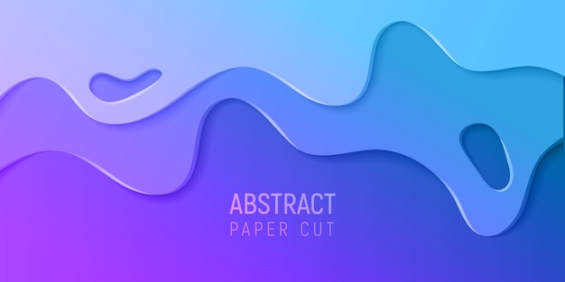 Bannière avec slime abstrait avec du papier violet et bleu, coupe les vagues. illustration vectorielle Vecteur Premium