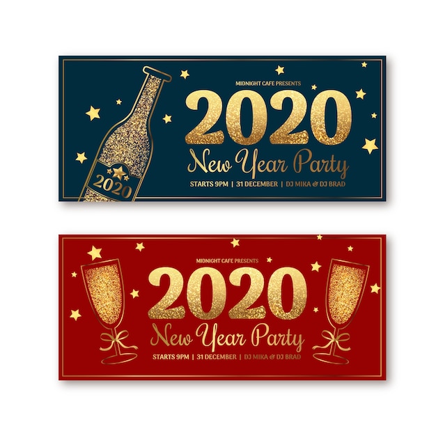 Bannières de fête du nouvel an 2020 au design plat Vecteur gratuit