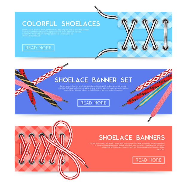 Bannières horizontales colorées sertie de divers lacets plat illustration vectorielle isolé Vecteur gratuit