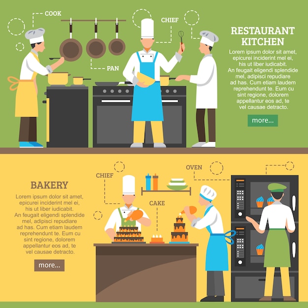 Bannières horizontales pour la cuisine professionnelle Vecteur gratuit