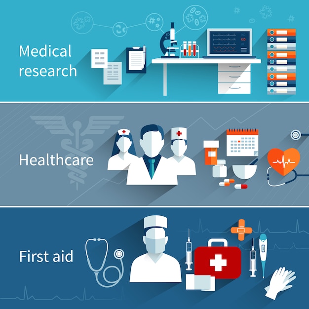 Bannières plates médicales Vecteur gratuit
