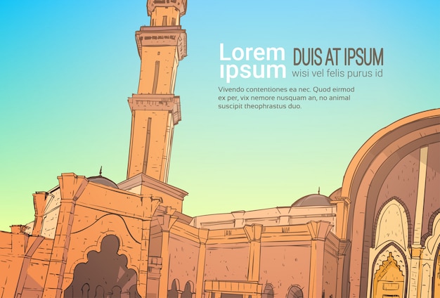 Bâtiment de la mosquée nabawi religion musulmane ramadan kareem mois sacré Vecteur Premium