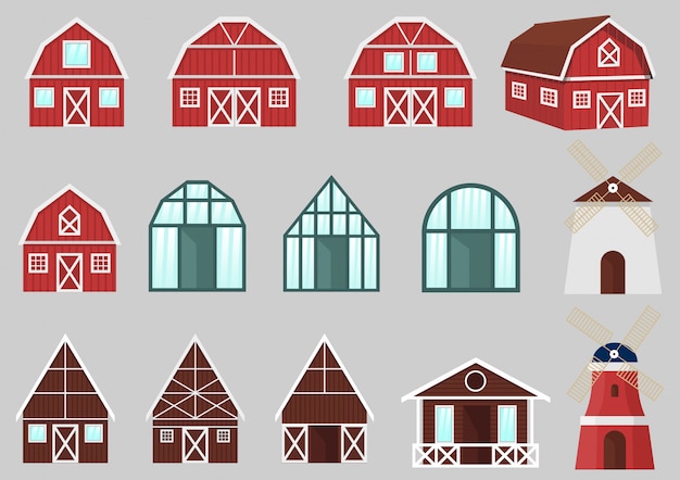 Bâtiments et constructions de ferme vector ensemble Vecteur Premium