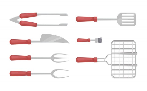Bbq couverts barbecue icons set illustration vectorielle Vecteur Premium