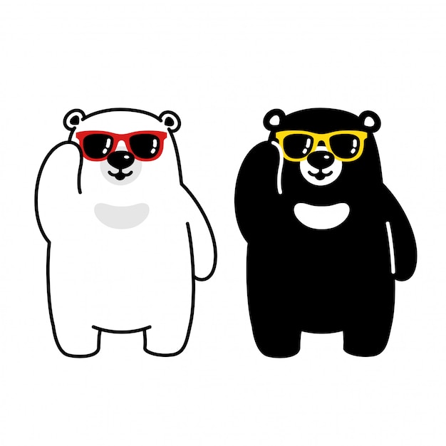 Bear Polar Bear Lunettes De Soleil Personnage De Dessin Anime Vecteur Premium