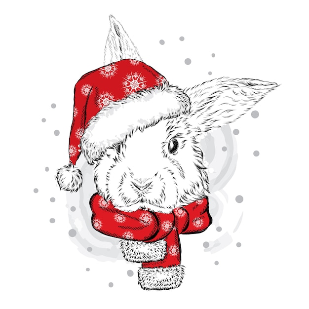 Beau Lapin Dans Un Bonnet De Noel Nol Et Nouvel An  Vecteur Premium