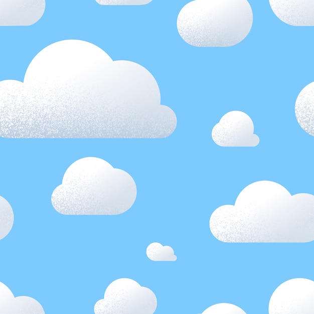 Beaucoup De Nuages Mignons Avec Texture Dans Le Ciel Bleu Modele Sans Couture De Dessin Anime Vecteur Premium