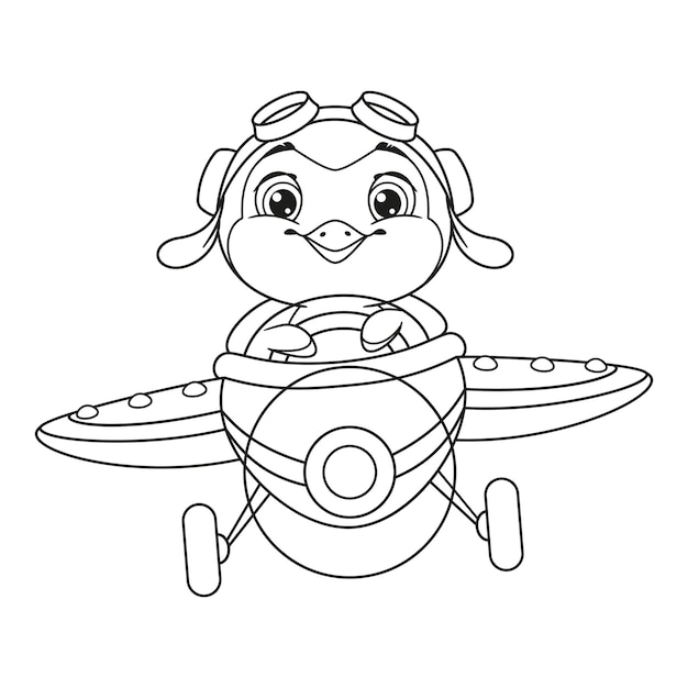 Bebe Pingouin Volant Sur Une Page De Coloriage D Avion Illustration Vectorielle De Dessin Anime De Contour Vecteur Premium