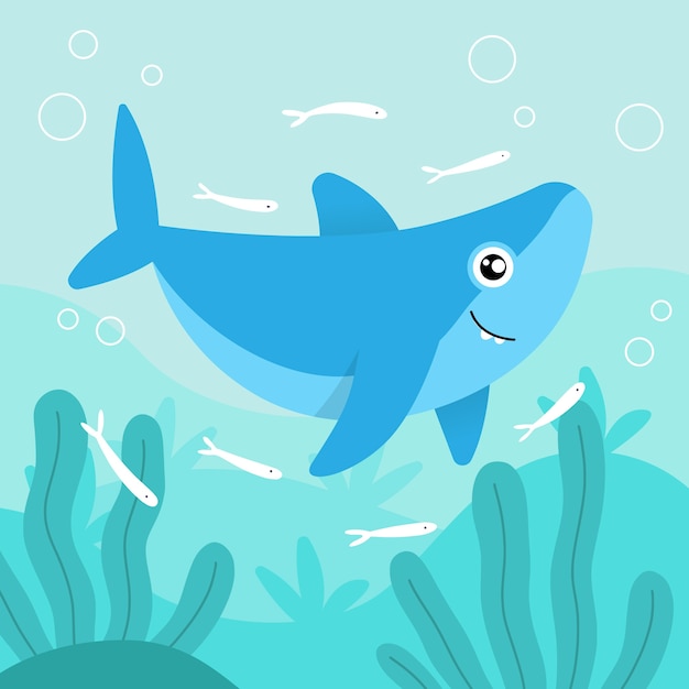 Bebe Requin Design Plat Et Petit Poisson Vecteur Gratuite