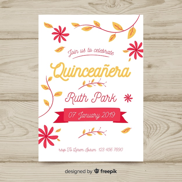 Belle Carte D Invitation Quinceanera Vecteur Gratuite