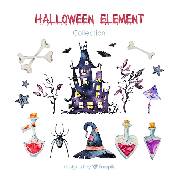 Belle collection d'éléments aquarelle halloween Vecteur gratuit
