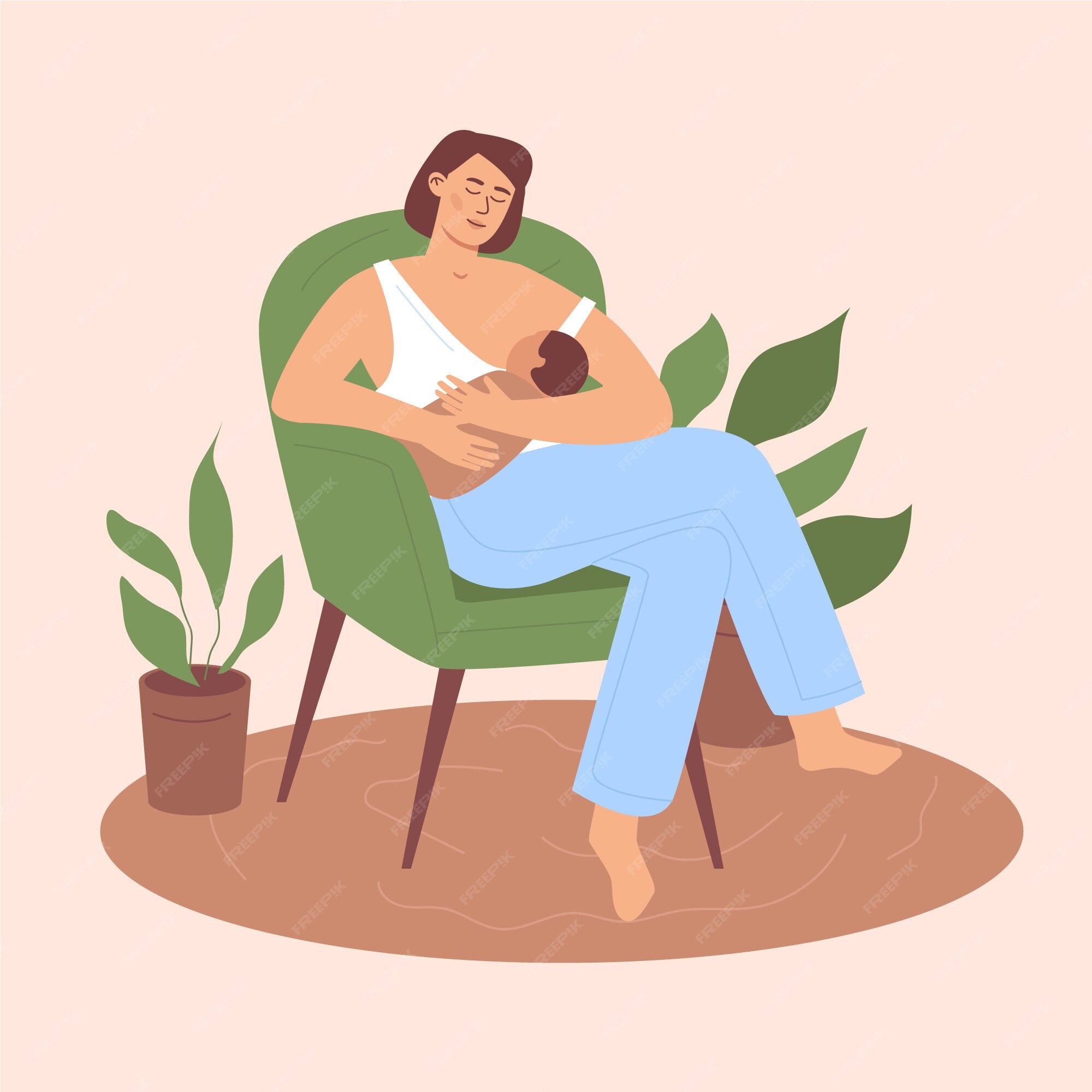 Belle Femme Avec Son Bébé Allaitant Illustré Vecteur Gratuite 