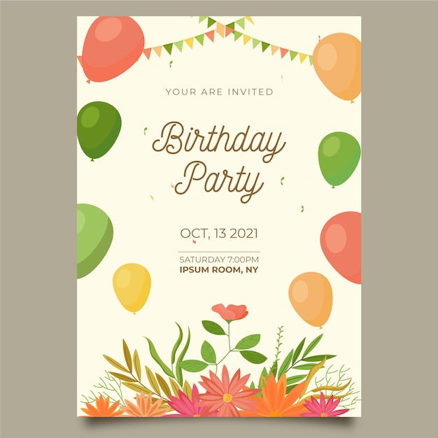 Belle Invitation D Anniversaire Floral Vecteur Gratuite