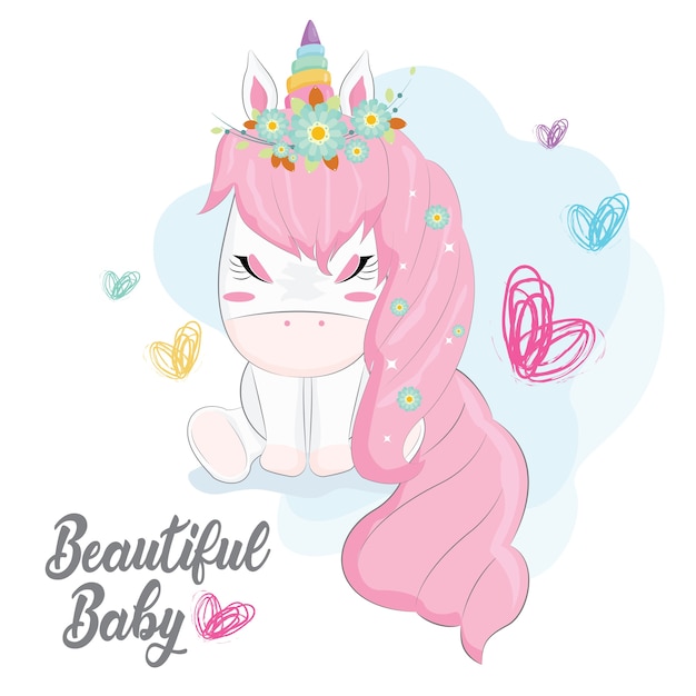 Belle Licorne Bebe Vecteur Premium