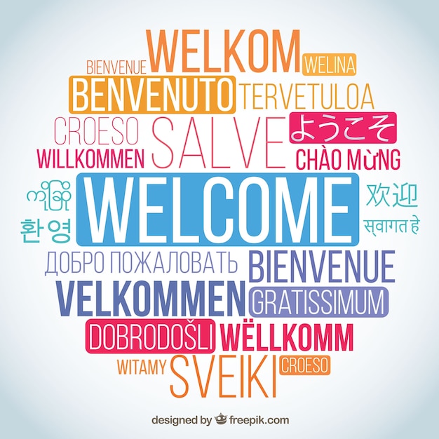 Bienvenue à la composition de mots dans différentes langues Vecteur gratuit