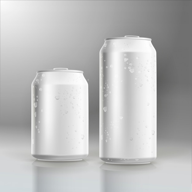 Bière de vecteur photoréaliste peut maquette avec des gouttes d'eau Vecteur Premium
