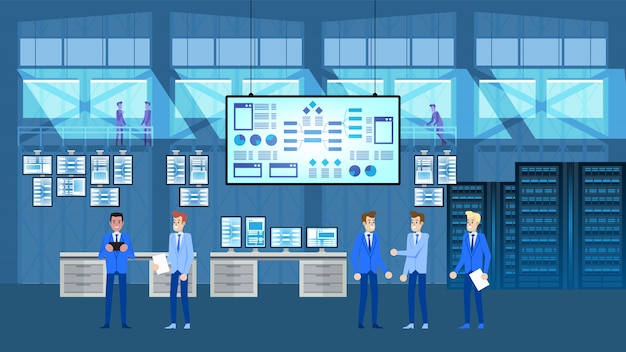 Big data analytics room Vecteur Premium