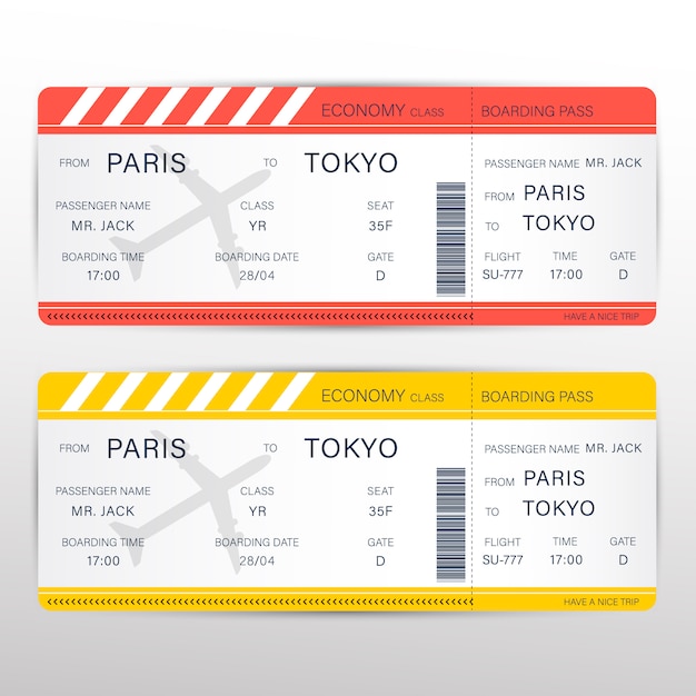 Billet De Carte D Embarquement Pour Voyager En Avion Illustration Vecteur Premium