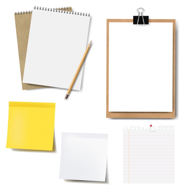 Bloc-notes et ensemble de papier isolés Vecteur Premium